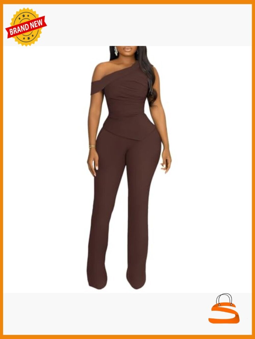 2 Piece Outfits One Shoulder Ruched Top & Long Pant Set Sleeveless - Picture 3 of 7